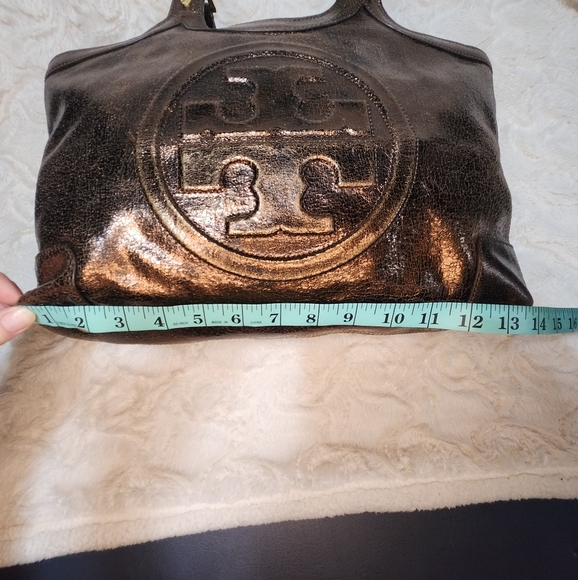 EUC TORY BURCH METALLIC BROWN/BRONZ BAG GOLD HARDWARE FULL ZIP - Picture 15 of 16